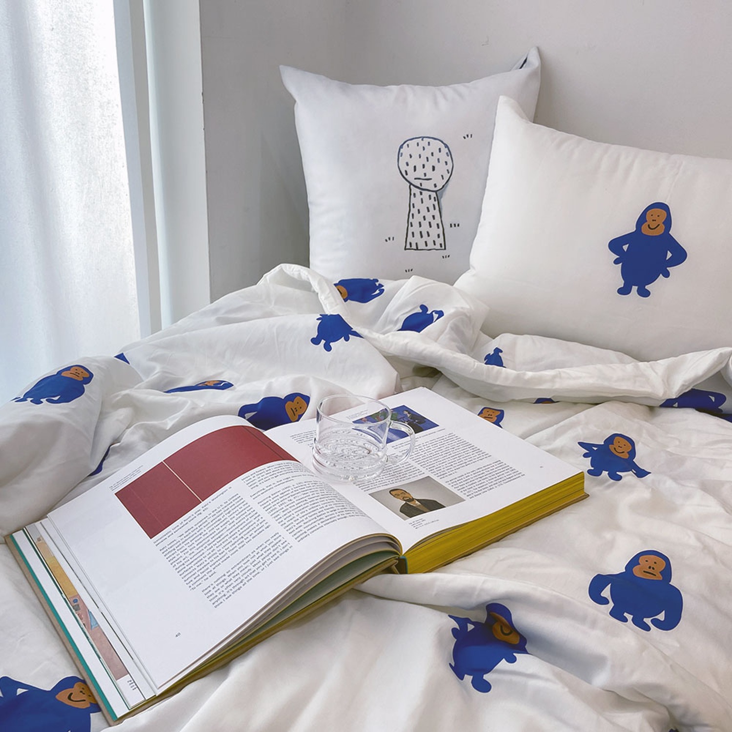 [drawing AMY] Gorilla blue summer bed comforter set